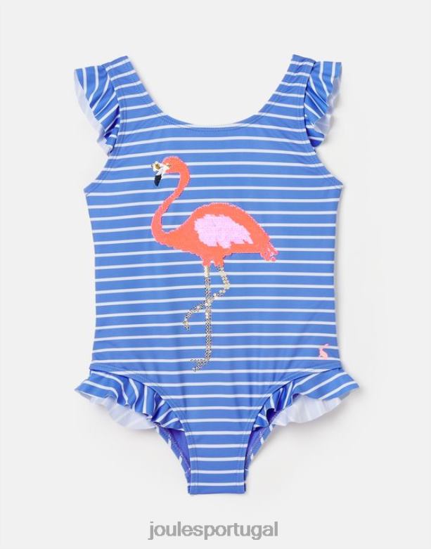 Fato de banho com arte de lantejoulas splash 2-12 anos bebês flamingo de listra azul Joules vestuário 2X26V299