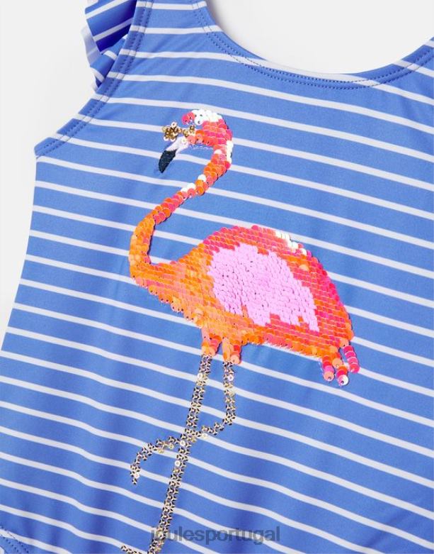 Fato de banho com arte de lantejoulas splash 2-12 anos bebês flamingo de listra azul Joules vestuário 2X26V299