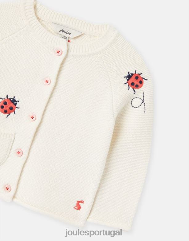cardigan bordado betsie 0-3 anos bebês joaninha creme Joules vestuário 2X26V395