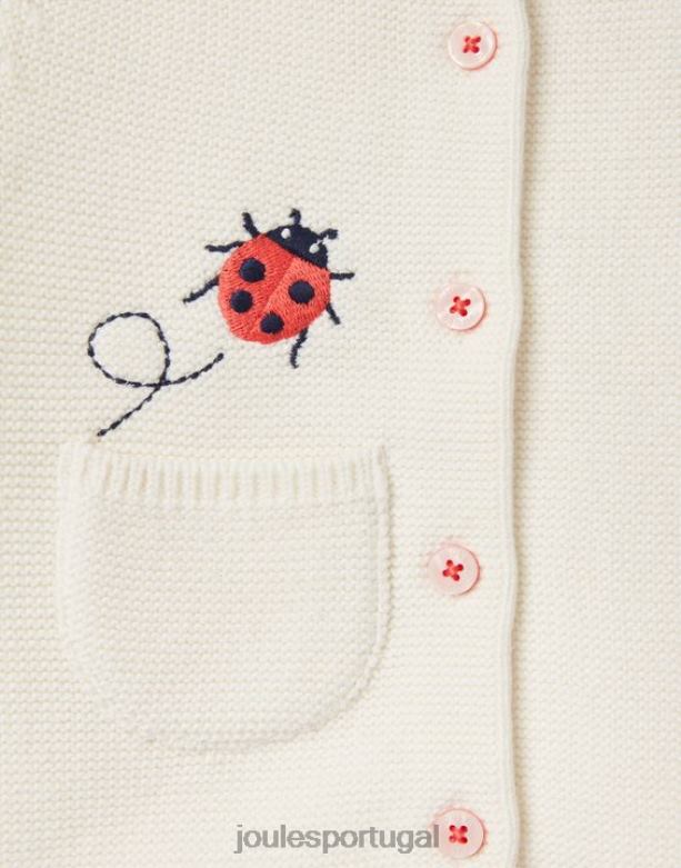 cardigan bordado betsie 0-3 anos bebês joaninha creme Joules vestuário 2X26V395
