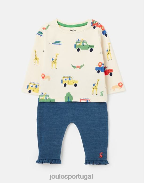 conjunto camiseta e calça percy 0-3 anos bebês safári de creme Joules vestuário 2X26V427