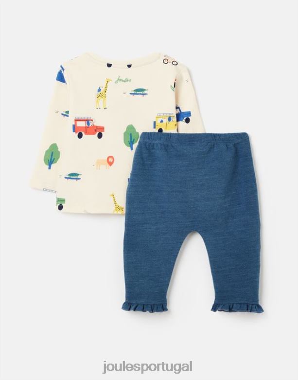 conjunto camiseta e calça percy 0-3 anos bebês safári de creme Joules vestuário 2X26V427