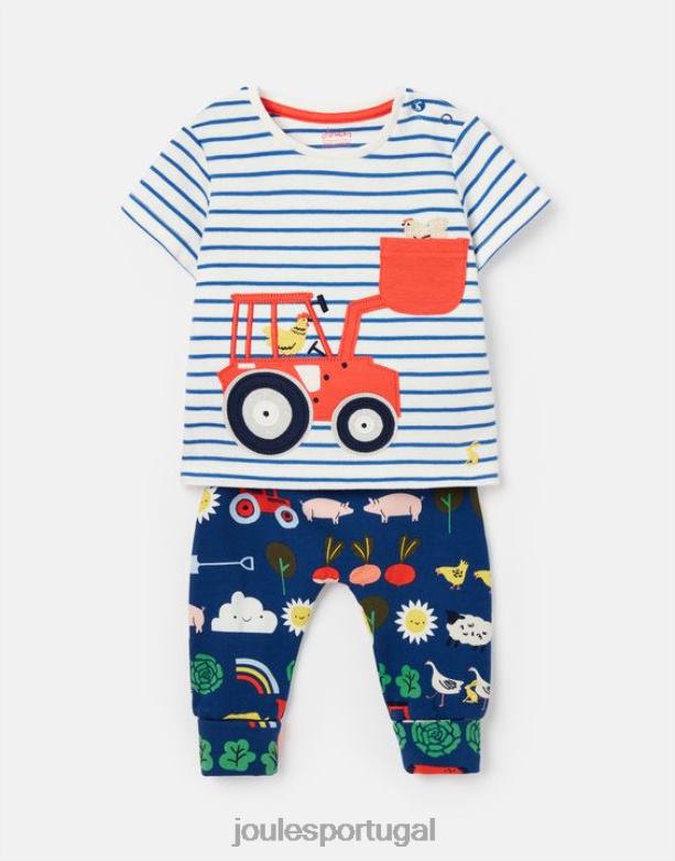 conjunto de obras de arte byron 0-3 anos bebês trator azul Joules vestuário 2X26V438