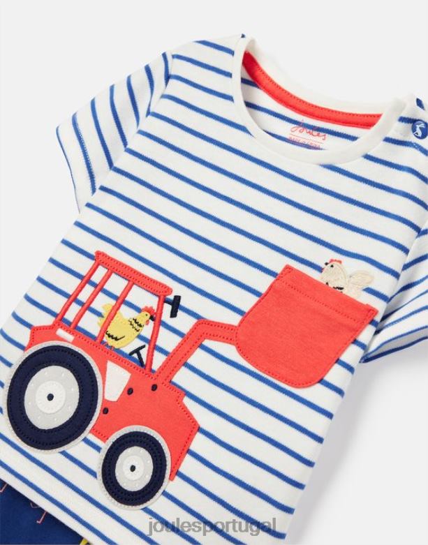 conjunto de obras de arte byron 0-3 anos bebês trator azul Joules vestuário 2X26V438