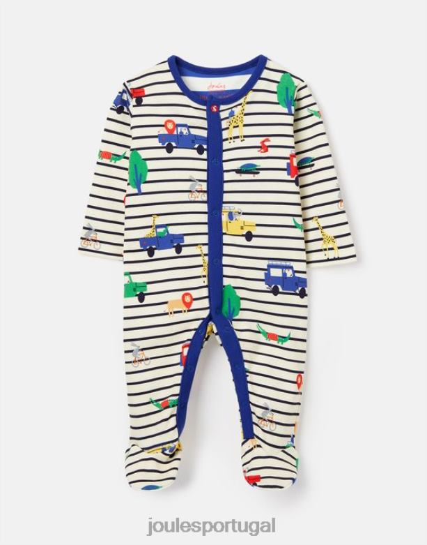 macacão estampado de algodão cultivado organicamente razamataz 0-9 meses bebês safari de listra azul Joules vestuário 2X26V433