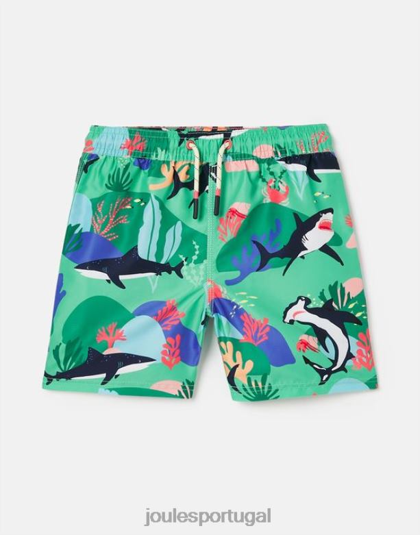 shorts de banho com estampa oceânica de 2 a 12 anos bebês tubarões verdes Joules vestuário 2X26V357