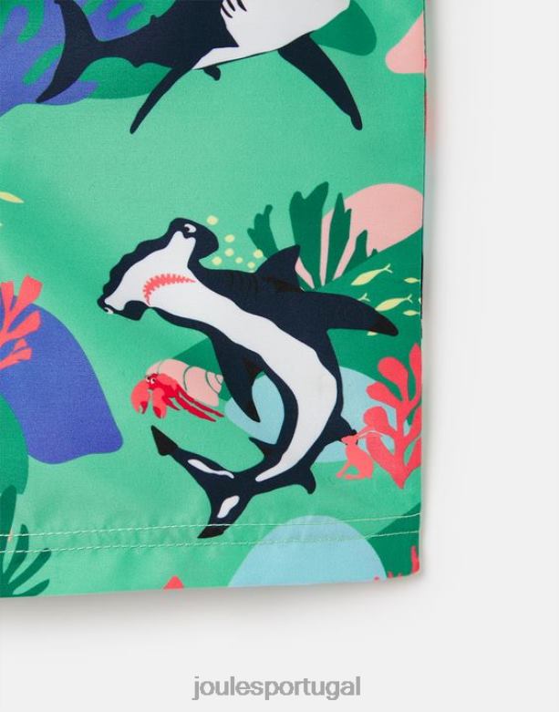 shorts de banho com estampa oceânica de 2 a 12 anos bebês tubarões verdes Joules vestuário 2X26V357