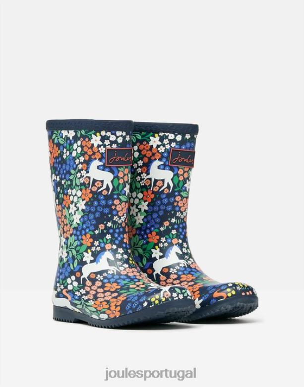 enrole botas de chuva impressas flexíveis garotas cavalos da marinha Joules calçados 2X26V331