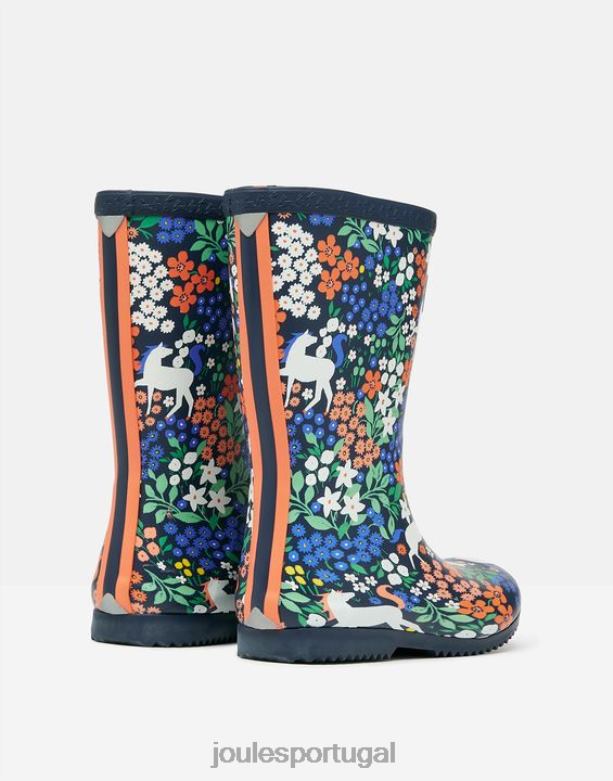 enrole botas de chuva impressas flexíveis garotas cavalos da marinha Joules calçados 2X26V331