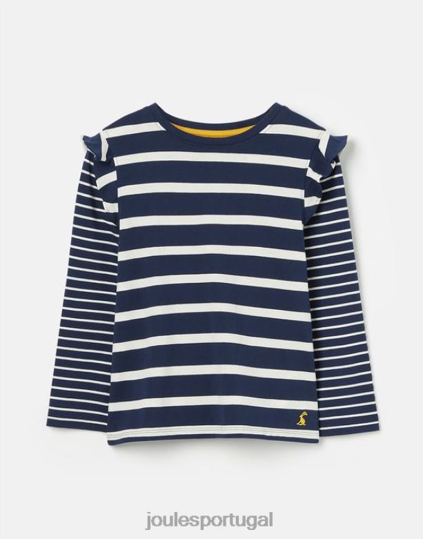 camiseta elora manga longa garotas faixa branca marinho Joules vestuário 2X26V324