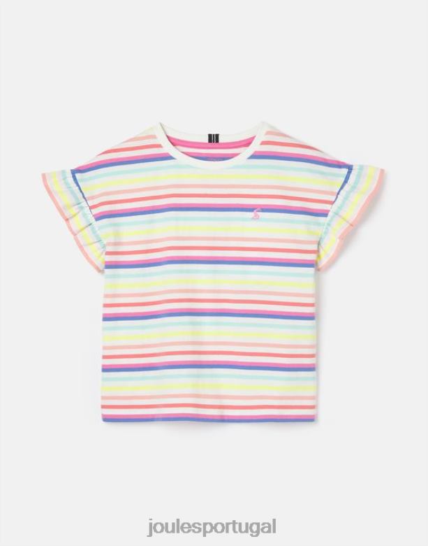 camiseta manga curta com babados e babados 2 a 12 anos garotas faixa múltipla Joules vestuário 2X26V258