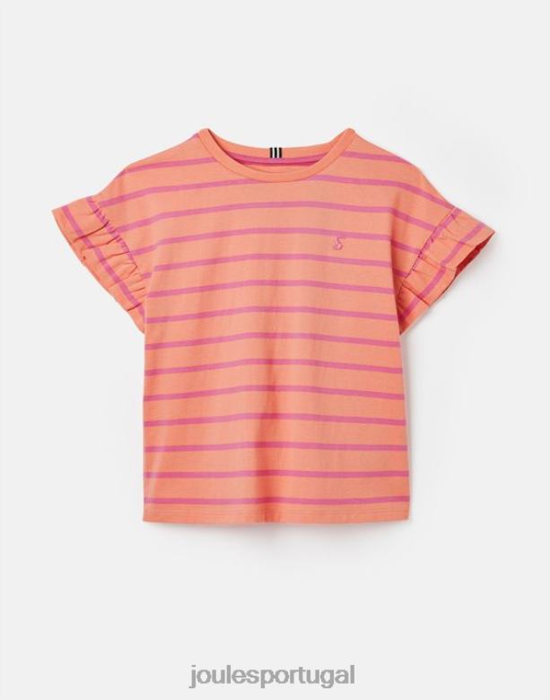 camiseta manga curta com babados e babados 2 a 12 anos garotas listra de pêssego Joules vestuário 2X26V297