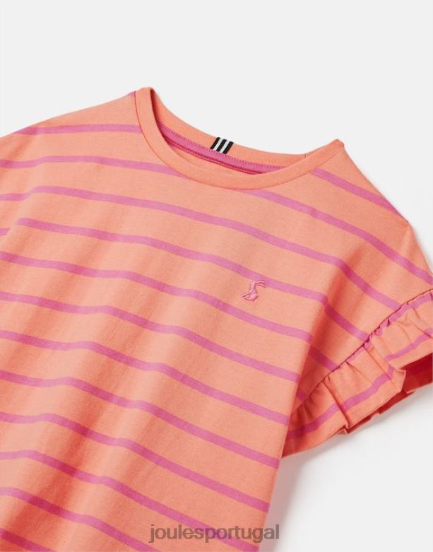 camiseta manga curta com babados e babados 2 a 12 anos garotas listra de pêssego Joules vestuário 2X26V297