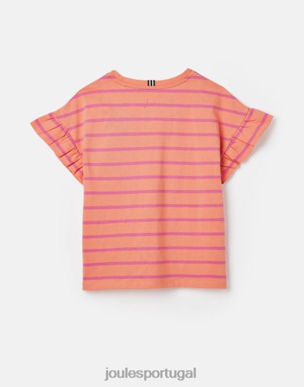 camiseta manga curta com babados e babados 2 a 12 anos garotas listra de pêssego Joules vestuário 2X26V297