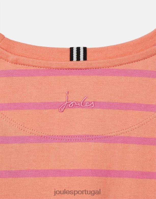 camiseta manga curta com babados e babados 2 a 12 anos garotas listra de pêssego Joules vestuário 2X26V297