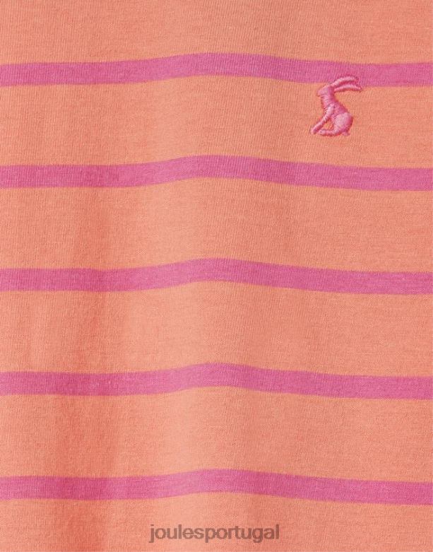 camiseta manga curta com babados e babados 2 a 12 anos garotas listra de pêssego Joules vestuário 2X26V297