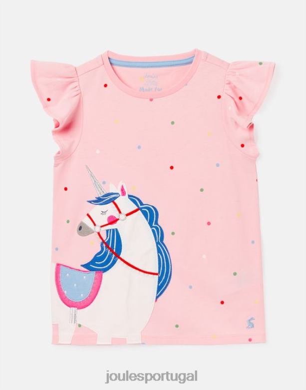 camiseta manga curta flutter astra 2-8 anos garotas unicórnio rosa Joules vestuário 2X26V290