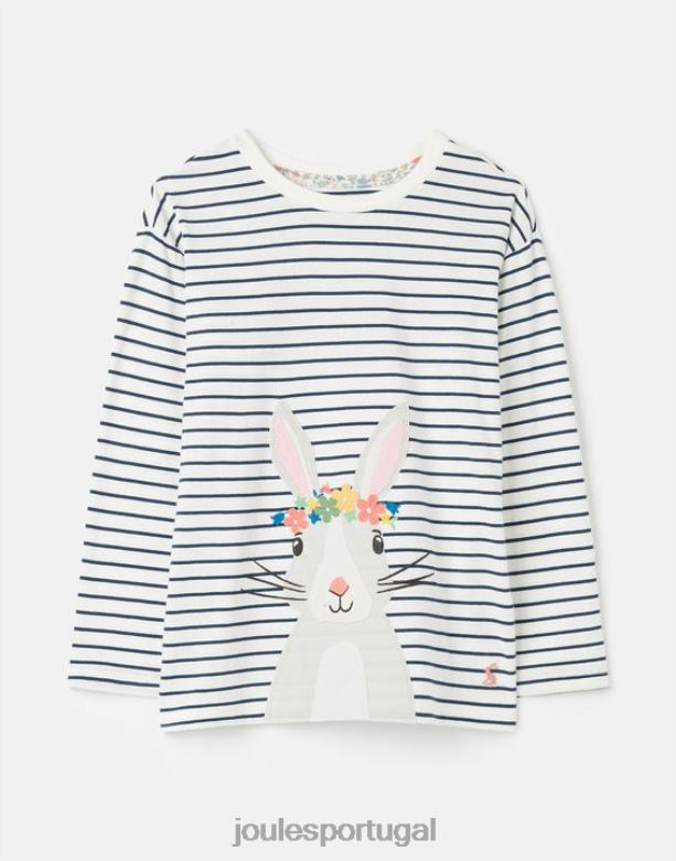 camiseta manga longa ava 2-12 anos garotas faixa creme marinho Joules vestuário 2X26V281