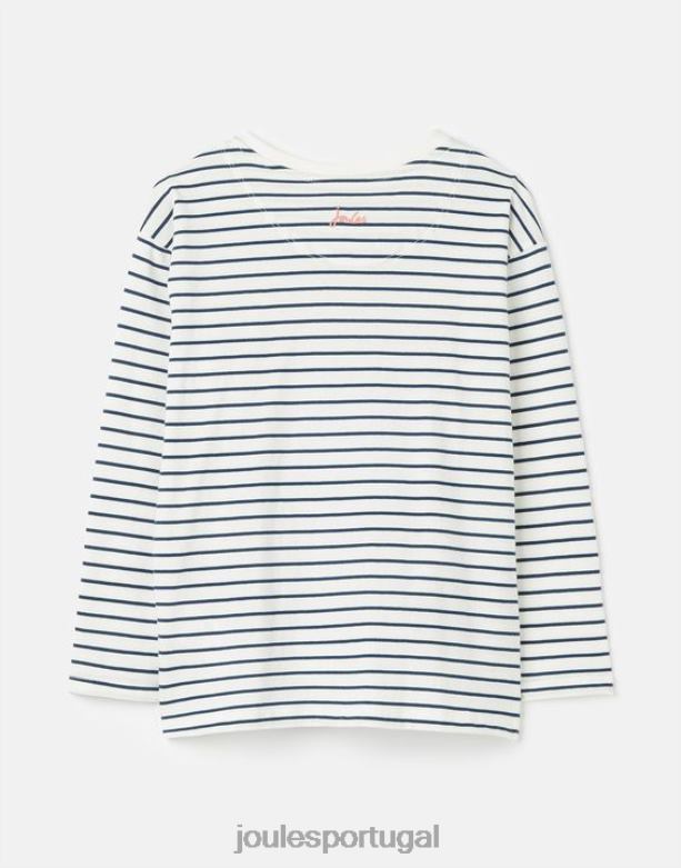 camiseta manga longa ava 2-12 anos garotas faixa creme marinho Joules vestuário 2X26V281