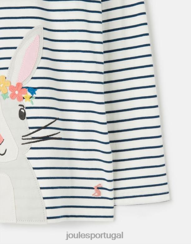 camiseta manga longa ava 2-12 anos garotas faixa creme marinho Joules vestuário 2X26V281