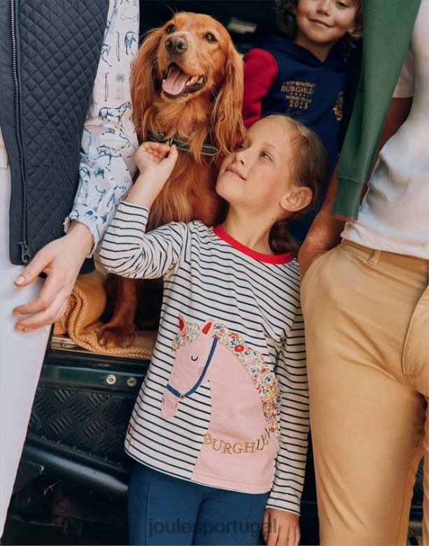 camiseta manga longa burghley 2-12 anos garotas listra de cavalo da marinha Joules vestuário 2X26V287