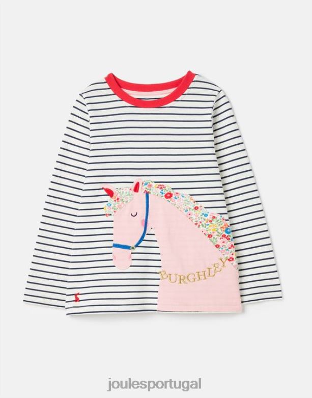 camiseta manga longa burghley 2-12 anos garotas listra de cavalo da marinha Joules vestuário 2X26V287