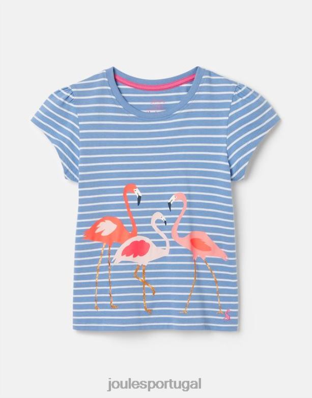 camiseta serigrafada pixie 2 a 12 anos garotas flamingo de listra azul Joules vestuário 2X26V289