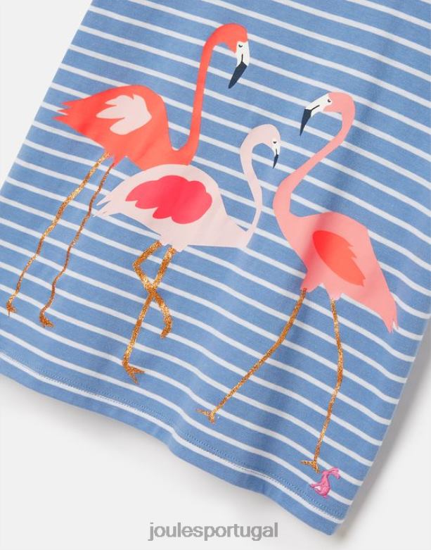 camiseta serigrafada pixie 2 a 12 anos garotas flamingo de listra azul Joules vestuário 2X26V289