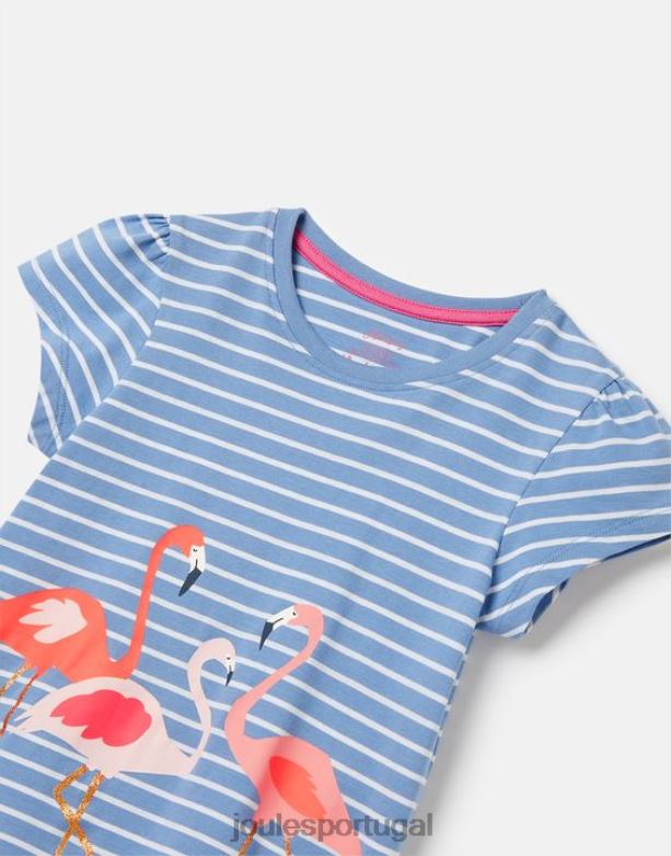 camiseta serigrafada pixie 2 a 12 anos garotas flamingo de listra azul Joules vestuário 2X26V289