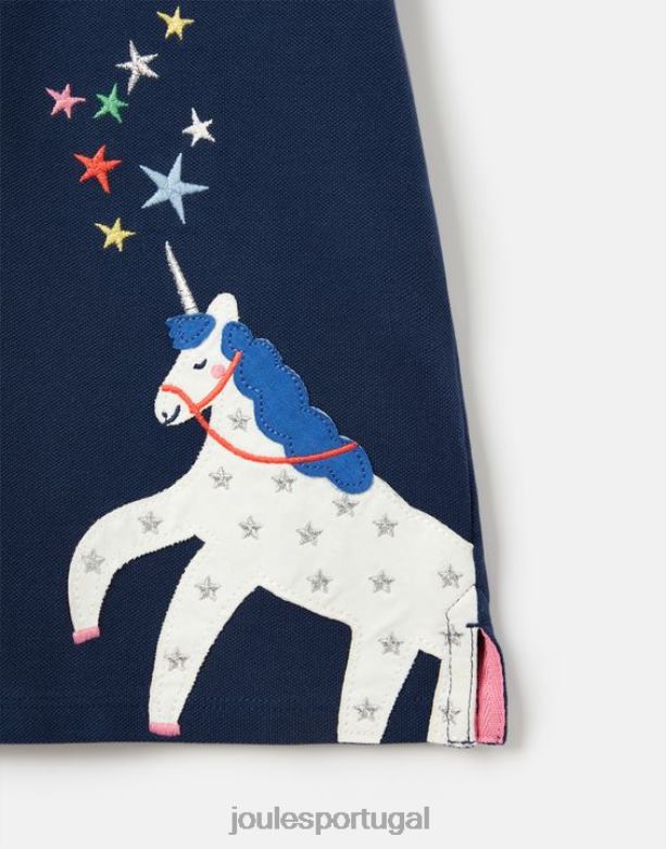 camisa pólo moxie 2-12 anos garotas unicórnio da marinha Joules vestuário 2X26V315