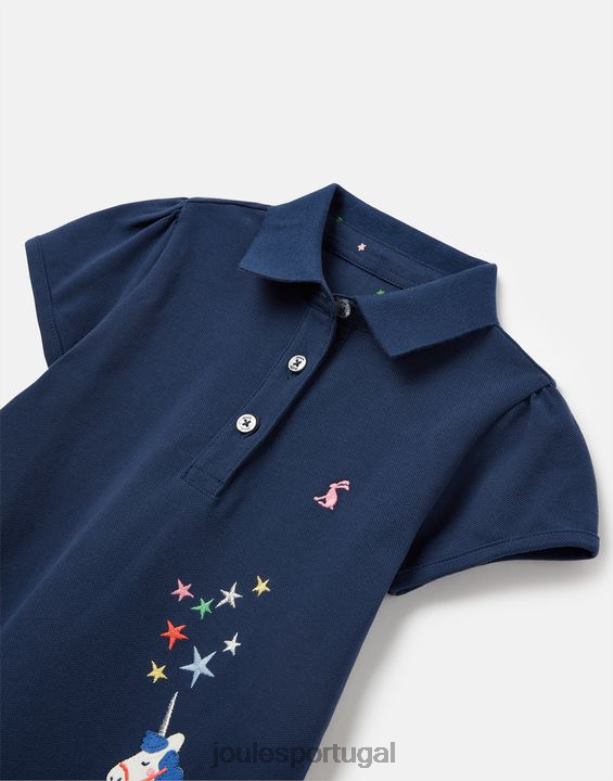 camisa pólo moxie 2-12 anos garotas unicórnio da marinha Joules vestuário 2X26V315