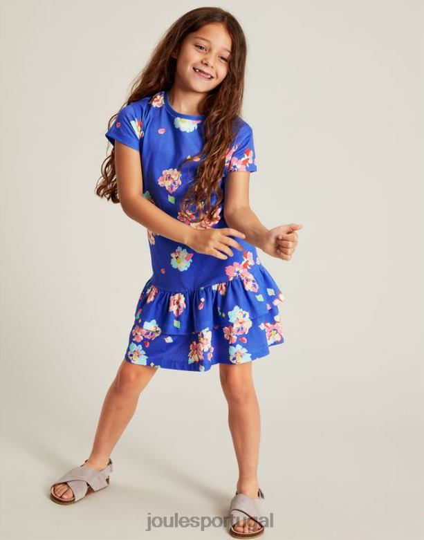 vestido de jérsei peplum de manga curta markleigh 2-12 anos garotas floral azul Joules vestuário 2X26V276