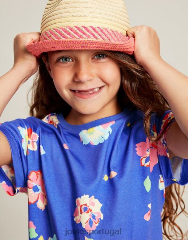 vestido de jérsei peplum de manga curta markleigh 2-12 anos garotas floral azul Joules vestuário 2X26V276