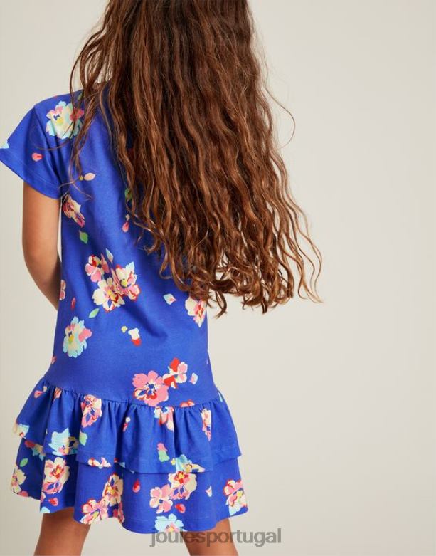 vestido de jérsei peplum de manga curta markleigh 2-12 anos garotas floral azul Joules vestuário 2X26V276