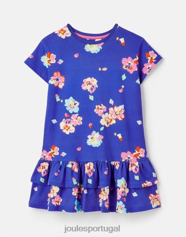 vestido de jérsei peplum de manga curta markleigh 2-12 anos garotas floral azul Joules vestuário 2X26V276