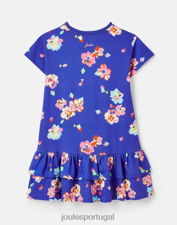 vestido de jérsei peplum de manga curta markleigh 2-12 anos garotas floral azul Joules vestuário 2X26V276