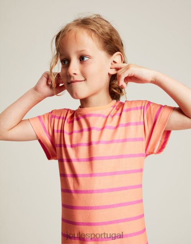 vestido de jérsei peplum de manga curta markleigh 2-12 anos garotas listra de pêssego Joules vestuário 2X26V256