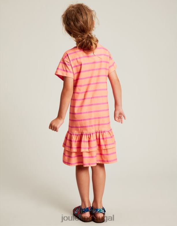 vestido de jérsei peplum de manga curta markleigh 2-12 anos garotas listra de pêssego Joules vestuário 2X26V256