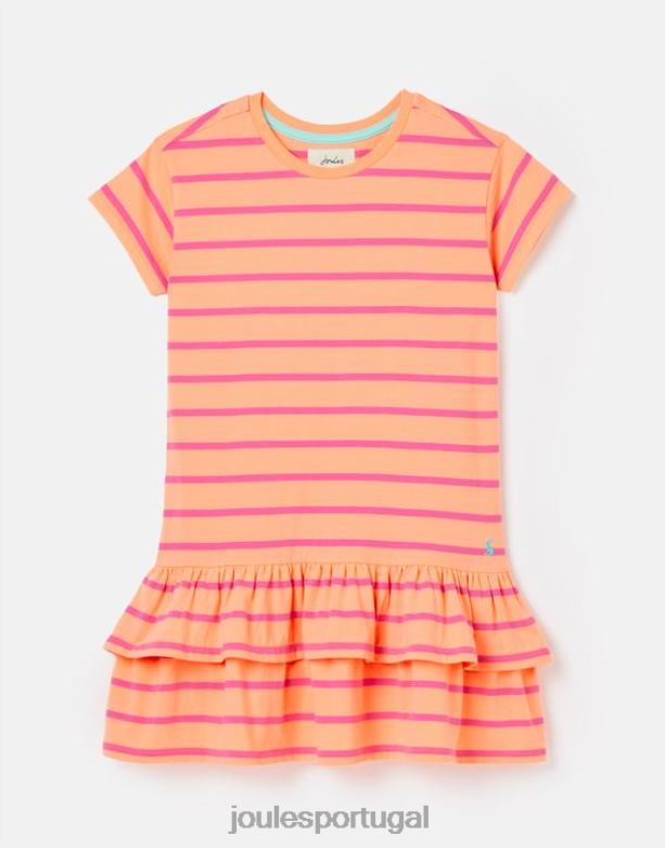 vestido de jérsei peplum de manga curta markleigh 2-12 anos garotas listra de pêssego Joules vestuário 2X26V256