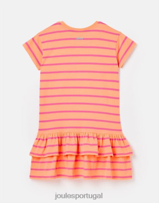 vestido de jérsei peplum de manga curta markleigh 2-12 anos garotas listra de pêssego Joules vestuário 2X26V256