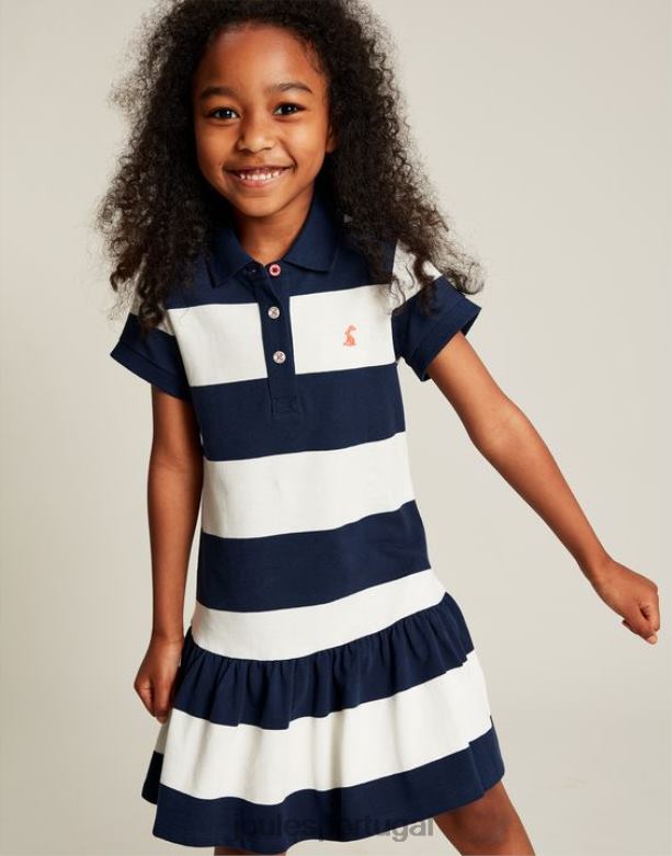 vestido polo manga curta orla 2-12 anos garotas faixa creme marinho Joules vestuário 2X26V310