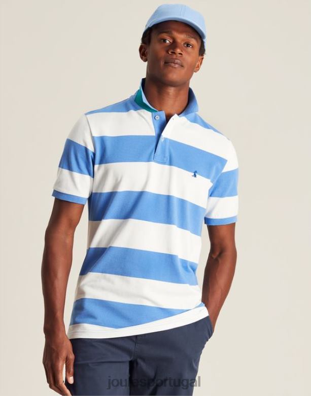camisa pólo avelã homens listra branca azul média Joules vestuário 2X26V201