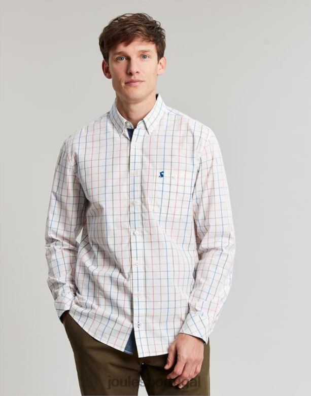 camisa clássica de popeline pêssego da Abbott homens verificação múltipla Joules vestuário 2X26V244