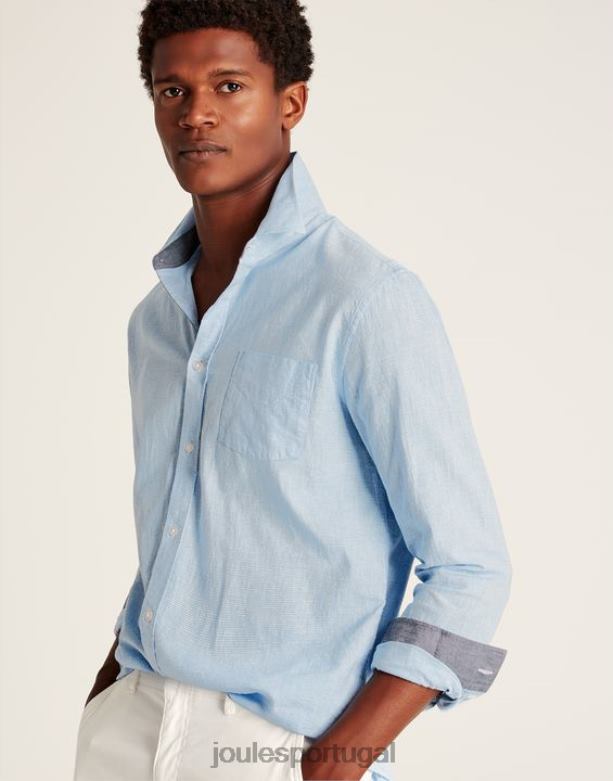 camisa de ajuste clássico com mistura de linho tilford homens dente-de-poule azul Joules vestuário 2X26V185