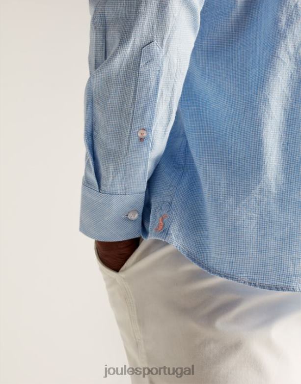 camisa de ajuste clássico com mistura de linho tilford homens dente-de-poule azul Joules vestuário 2X26V185
