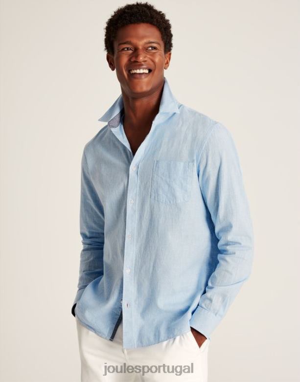 camisa de ajuste clássico com mistura de linho tilford homens dente-de-poule azul Joules vestuário 2X26V185