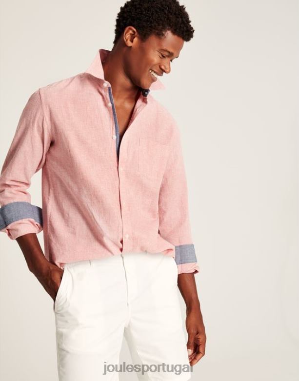 camisa de ajuste clássico com mistura de linho tilford homens dente-de-poule rosa Joules vestuário 2X26V171