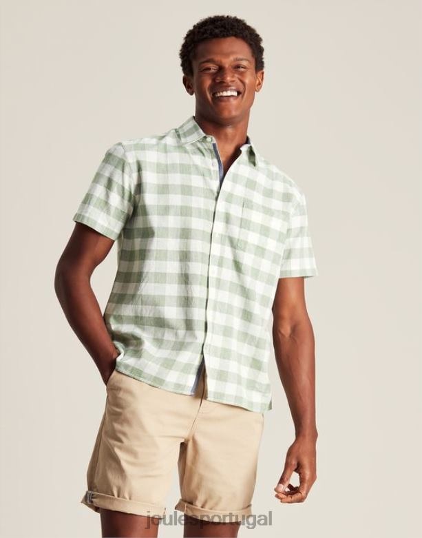 camisa de linho disjuntor homens guingão verde Joules vestuário 2X26V175