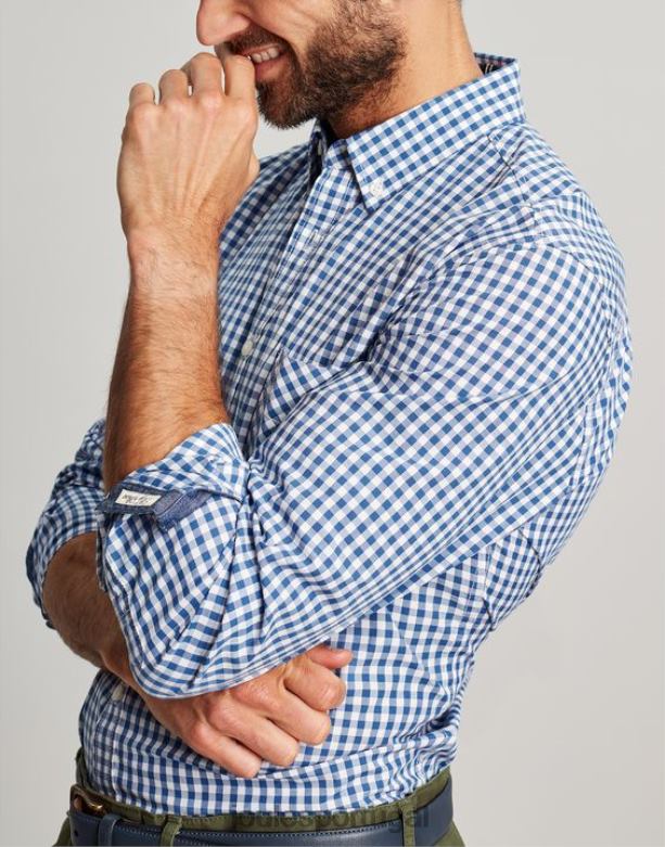 camisa de popelina clássica goodridge homens guingão azul Joules vestuário 2X26V215