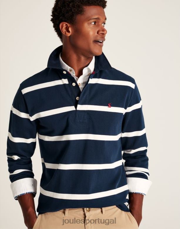 camisa de rugby lateral homens faixa creme marinho Joules vestuário 2X26V178